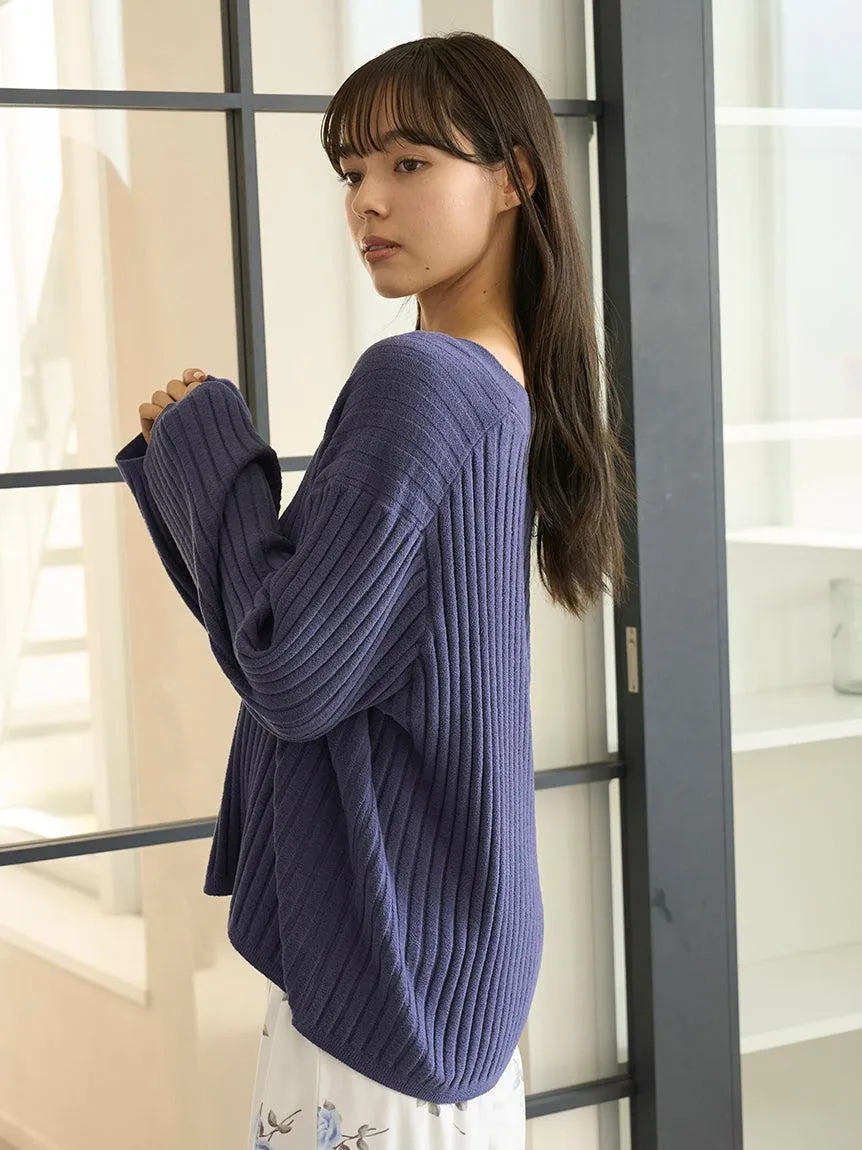 Airy Moco Ribbed V-neck Pullover gallery 1