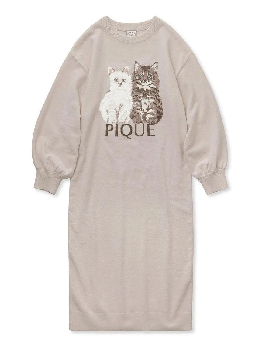 Airy Moco Twin Cats Jacquard Dress