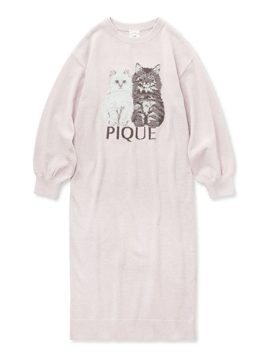 Airy Moco Twin Cats Jacquard Dress gallery 1