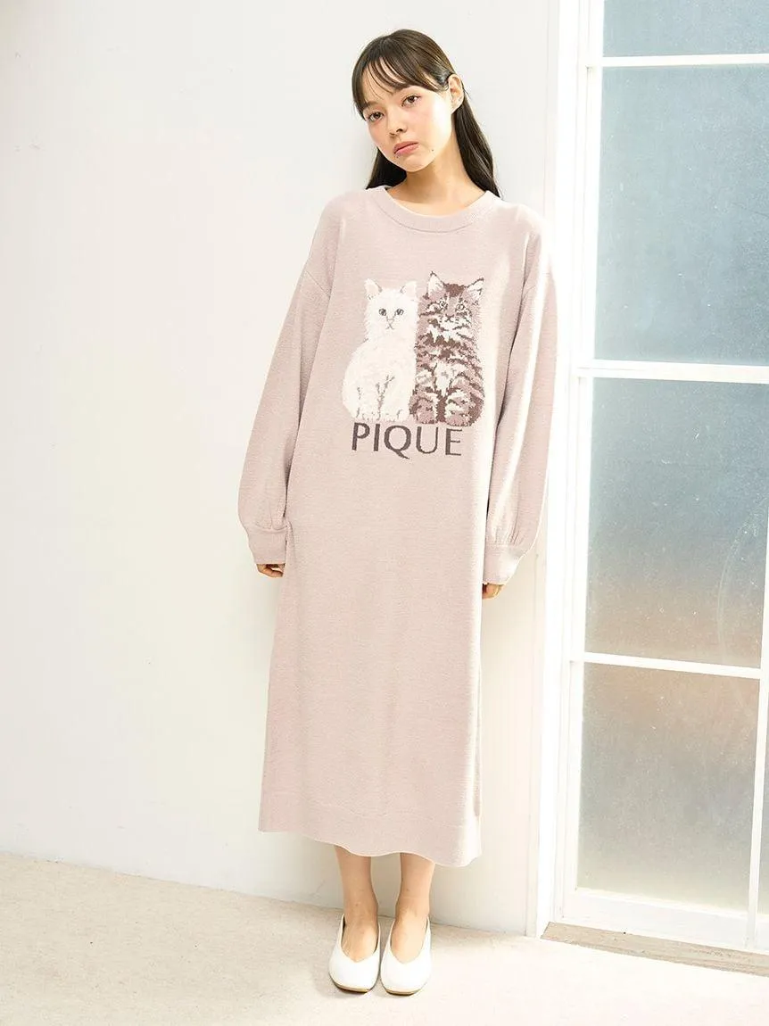 Airy Moco Twin Cats Jacquard Dress gallery 5