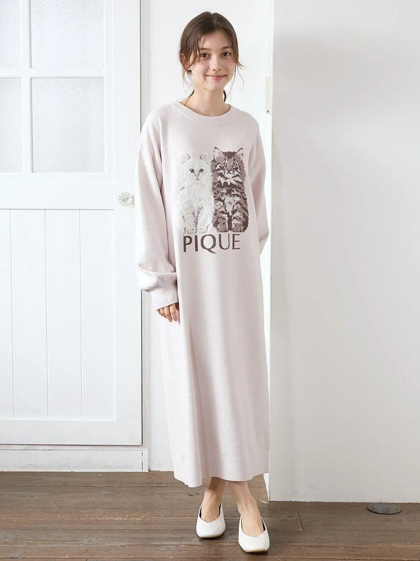 Airy Moco Twin Cats Jacquard Dress gallery 8