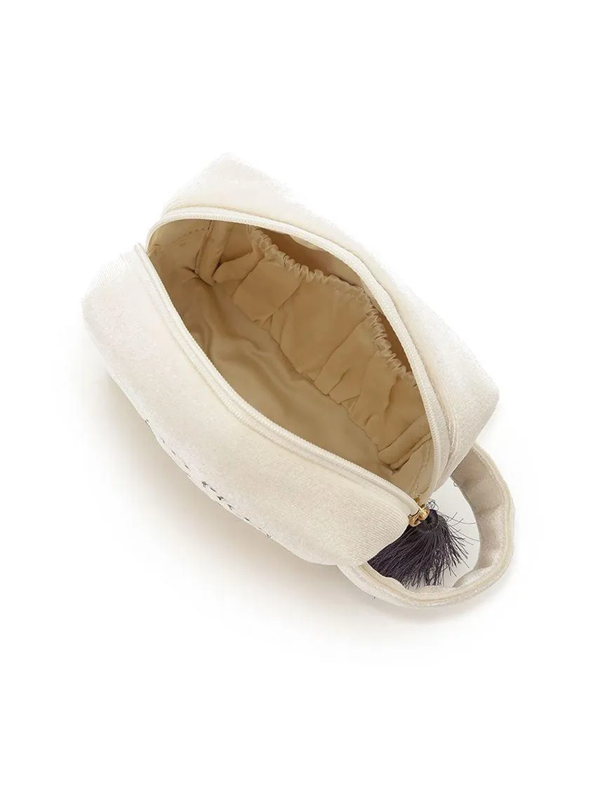 Emblem Motif Velour Pouch gallery 7