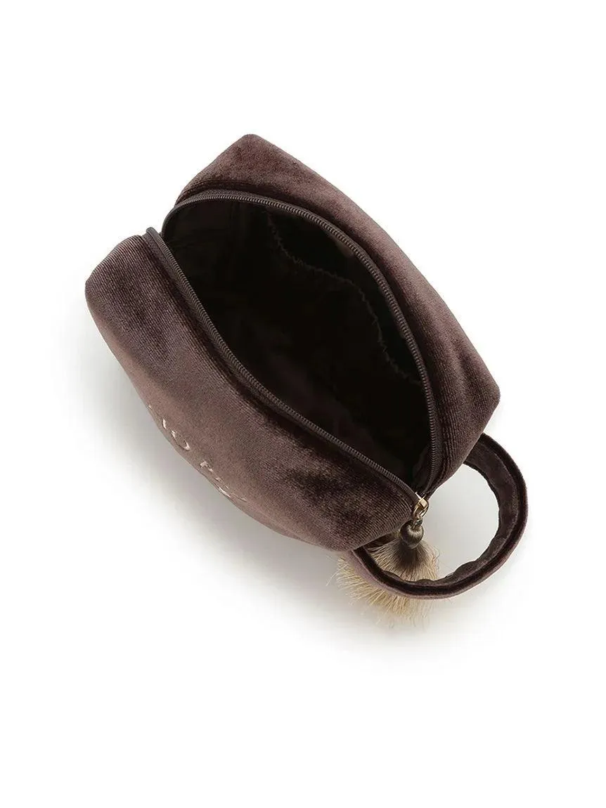 Emblem Motif Velour Pouch gallery 2