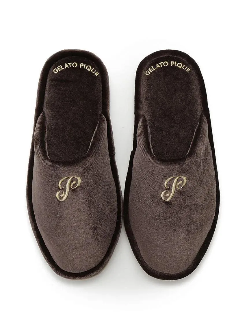 Emblem Motif Velour Room Shoes gallery 1