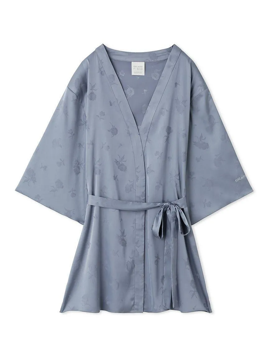 Flower Long Sleeve Satin Tie Nightgown Robe gallery 8