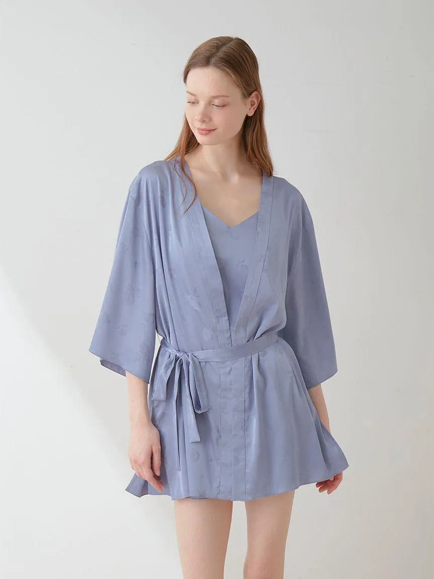 Flower Long Sleeve Satin Tie Nightgown Robe gallery 6