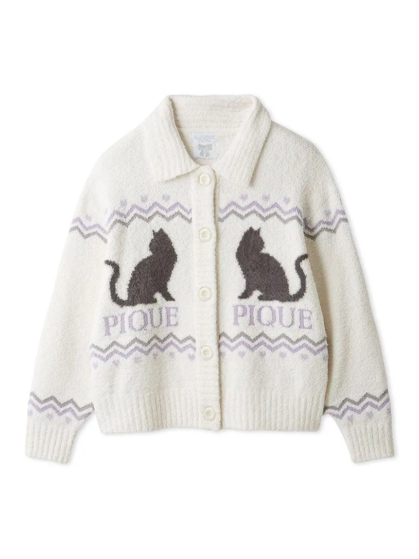 Black Cat Jacquard Collar Cardigan