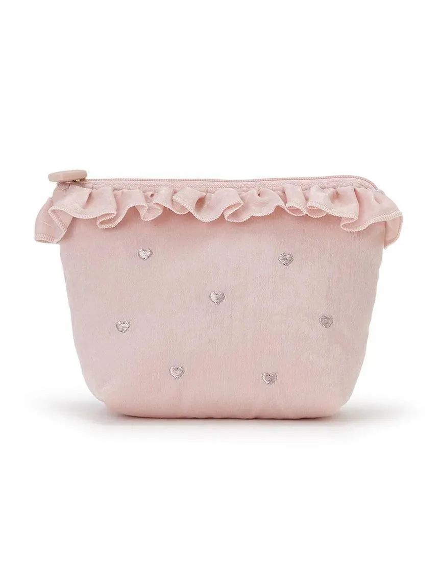 Heart Embroidered Frill Tissue Pouch