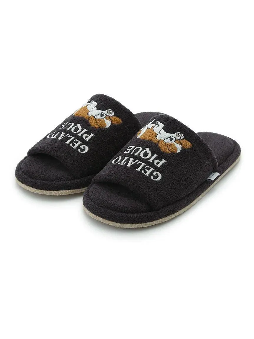 [Mens] Airy Moco Dog Appliqué Room Slippers