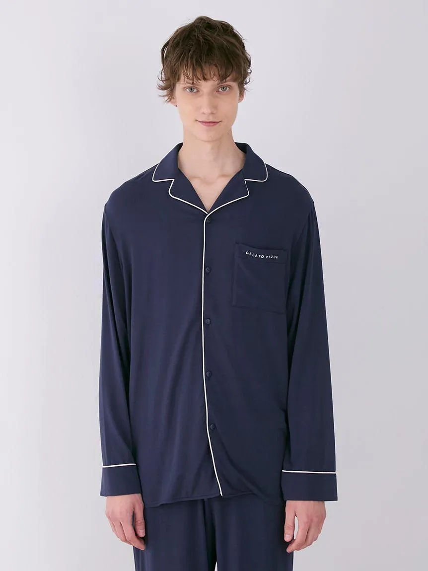 MEN's Rayon Long-Sleeve Sleep Shirt with Piping