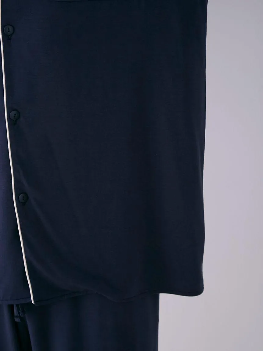 MEN's Rayon Long-Sleeve Sleep Shirt with Piping gallery 3