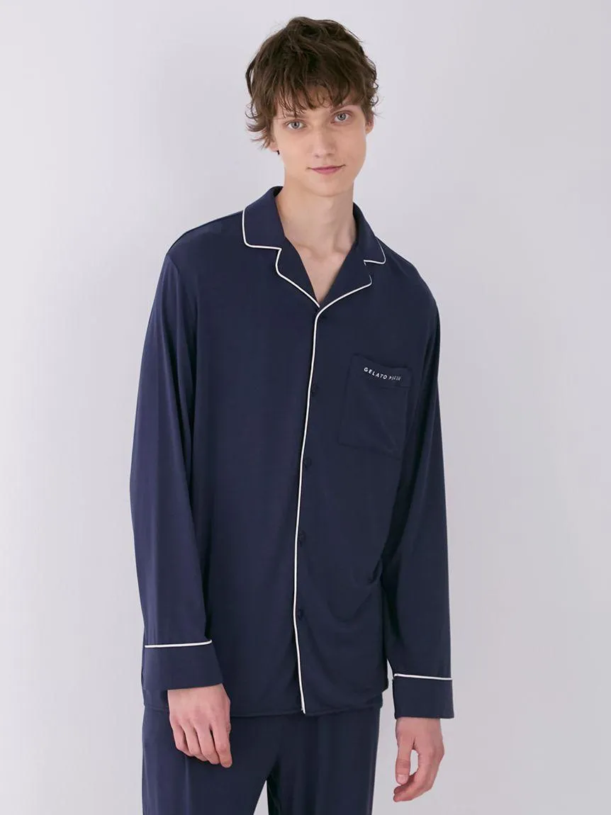 MEN's Rayon Long-Sleeve Sleep Shirt with Piping gallery 2