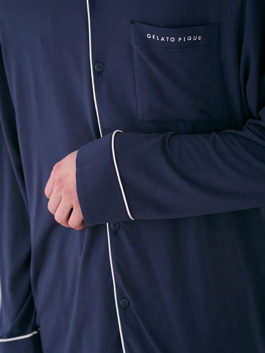 MEN's Rayon Long-Sleeve Sleep Shirt with Piping gallery 7