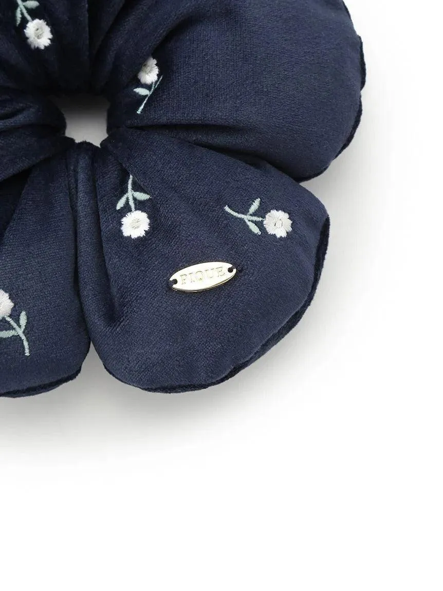 Navy Flowers Velour Hair Scrunchie gallery 3