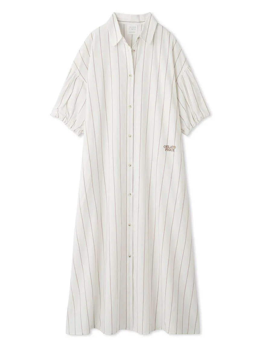 Resort Woven Striped Shirt Midi Dress