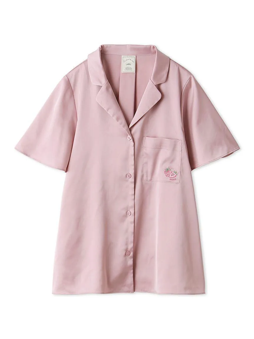 Strawberry Embroidered Satin Sleep Shirt