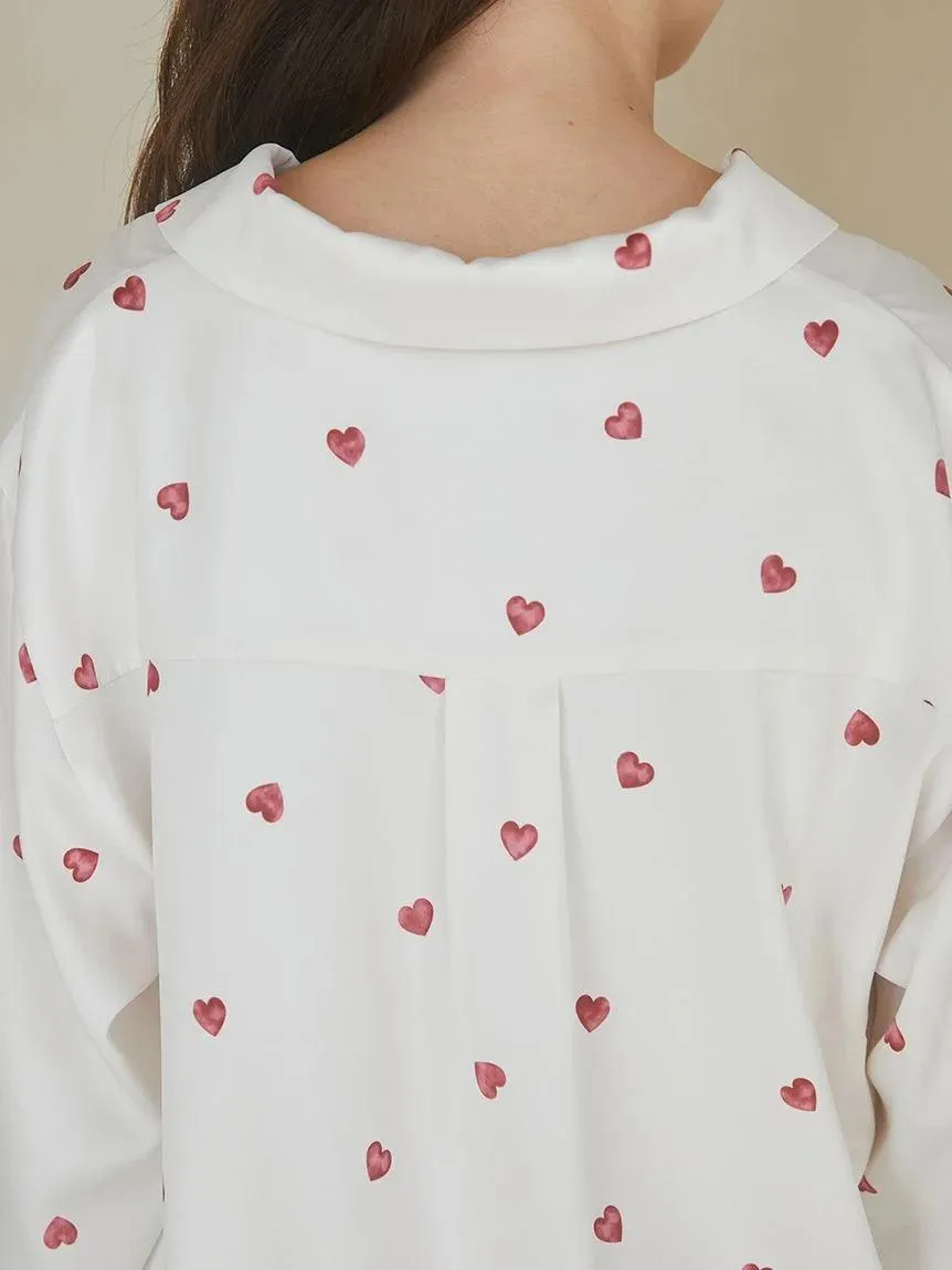 Heart Pattern Satin Pajama Shirt gallery 7