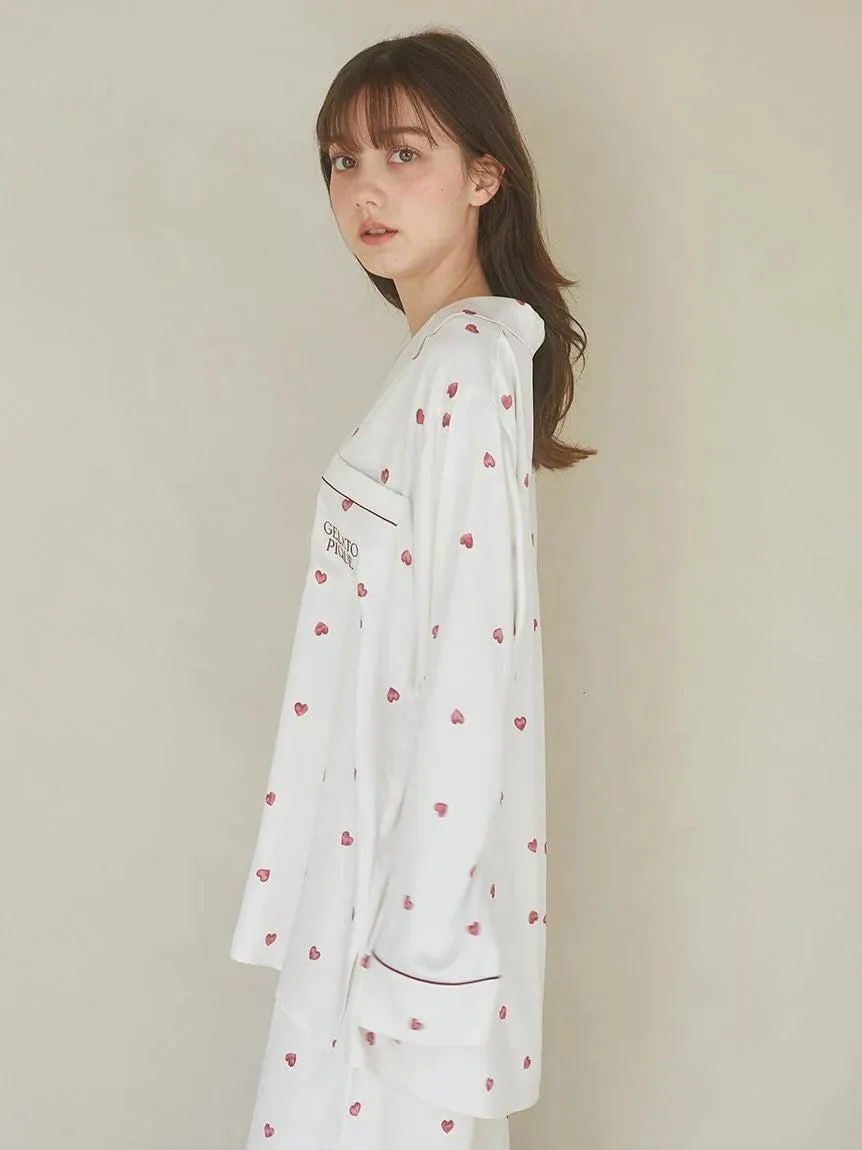 Heart Pattern Satin Pajama Shirt gallery 3