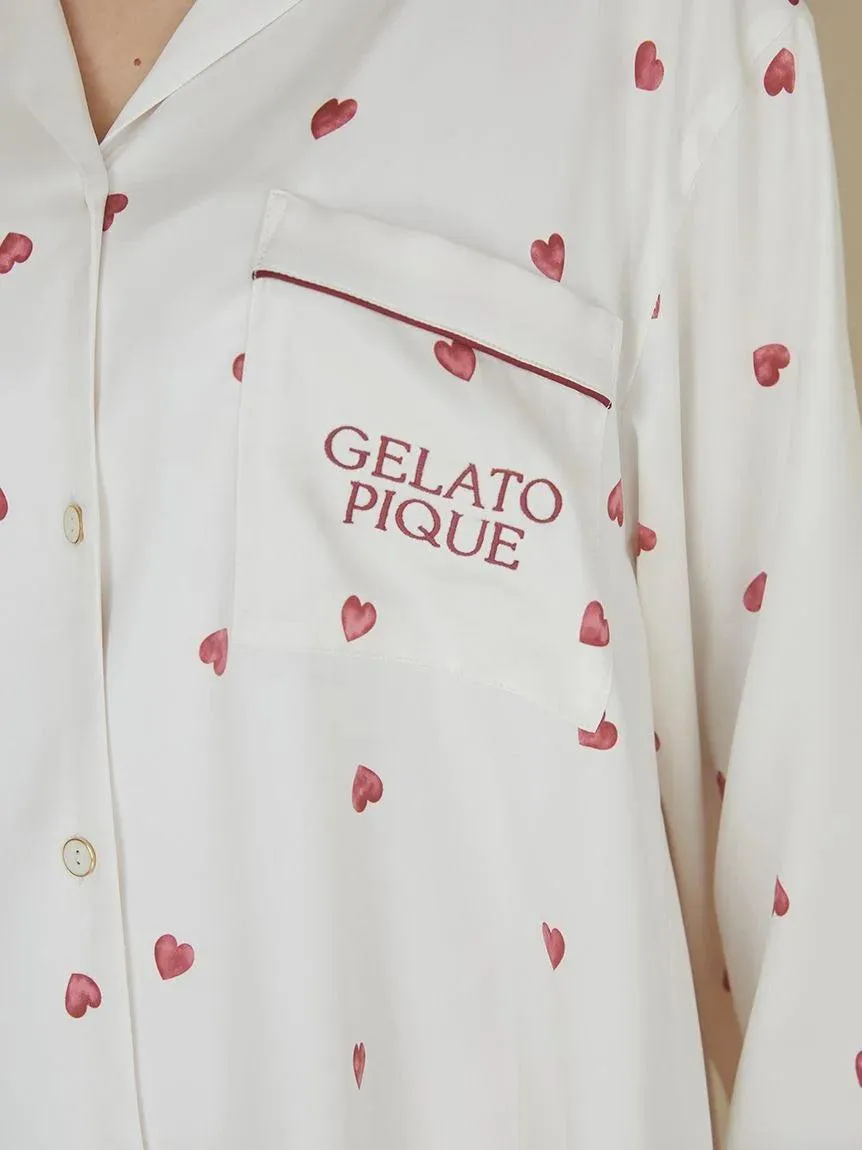 Heart Pattern Satin Pajama Shirt gallery 9